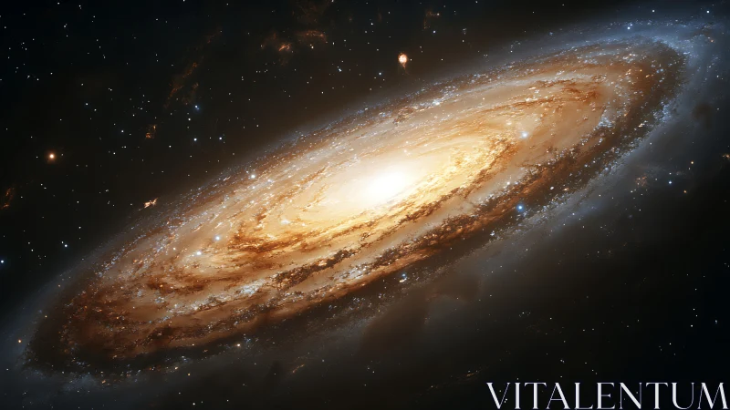 Spiral galaxy with bright core in deep interstellar space.