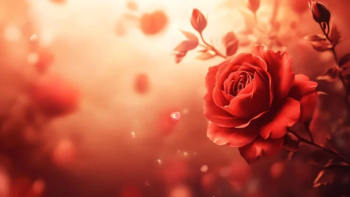 Red Rose Bloom Against Bokeh Background.
