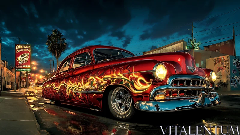Midnight boulevard cruiser wrapped in wildfire chrome dreams.