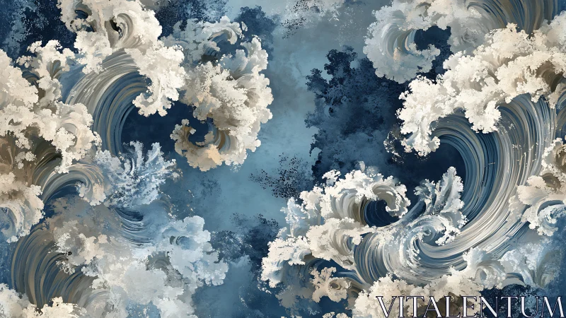 Swirling abstract ocean waves in blue and white motion.