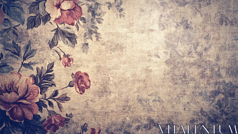 Aged floral wallpaper texture reveals distressed vintage elegance