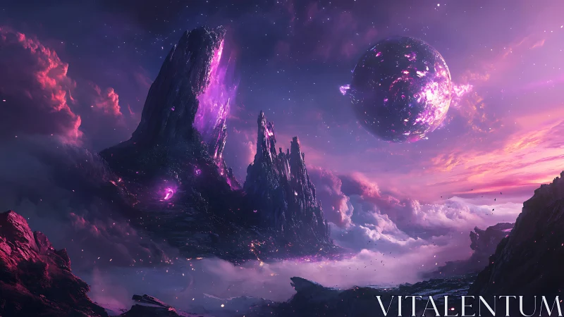 Luminescent alien spires encircle a radiant suspended planet