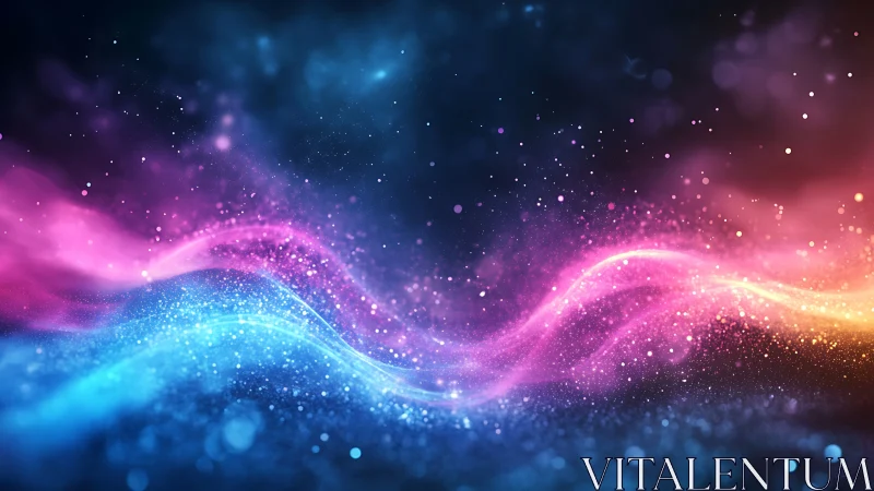 Colorful cosmic waves flow gently through shimmering stardust