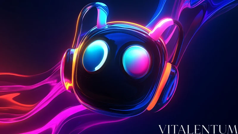 Neon gloss avatar head with headphones in fluid RGB ribbons