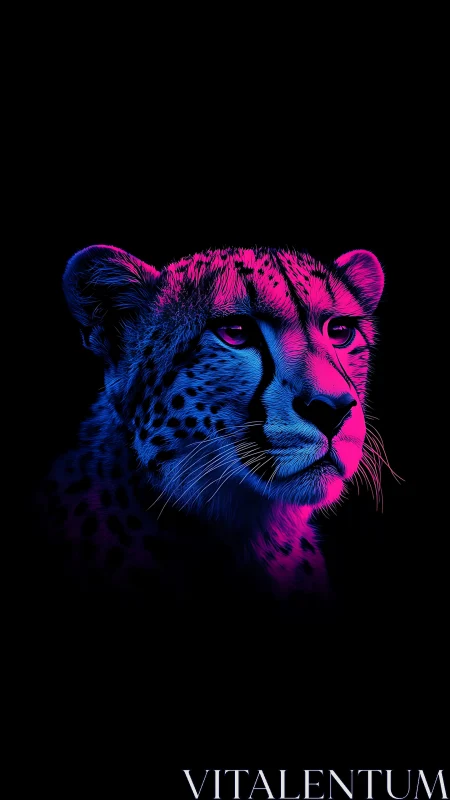 Neon Cheetah Portrait Glowing in Darkness