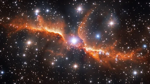 Ionized nebular ridge with central stellar source radiating strongly