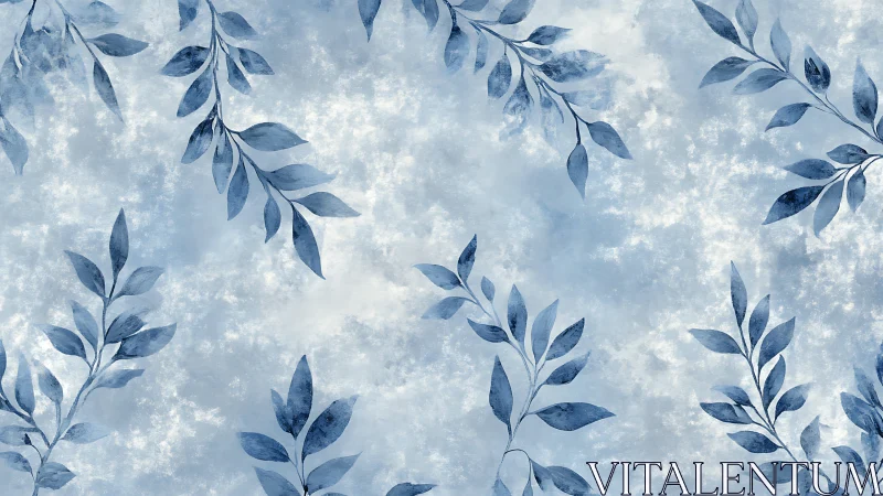 Watercolor botanical pattern with indigo leaf silhouettes.