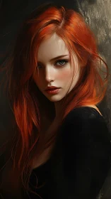 Cinematic redhead portrait uses chiaroscuro lighting and soft focus rendering