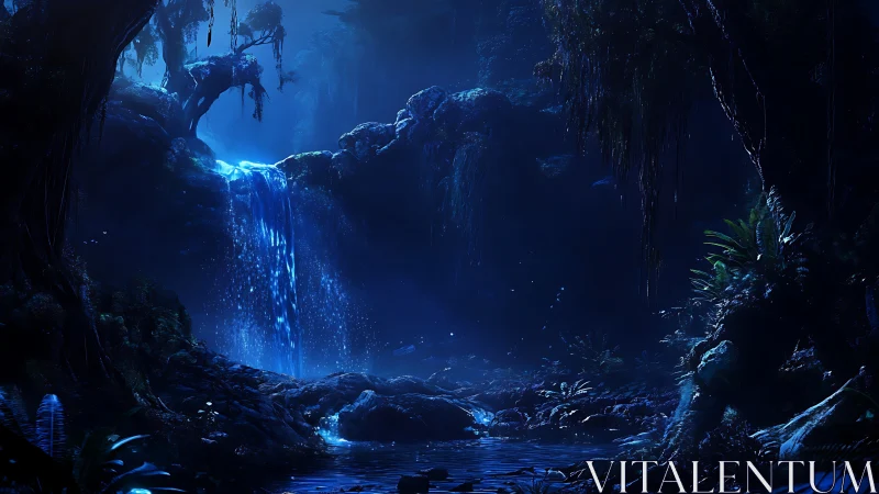 Bioluminescent Cave Waterfall Underground Paradise