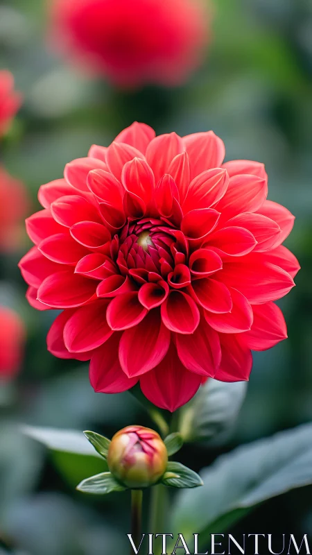 Red Dahlia in Full Bloom.