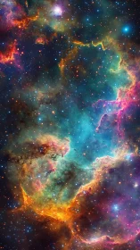 Colorful deep space nebula with glowing star field.