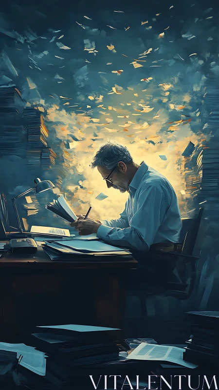 Late night writer finds quiet focus amid swirling papers