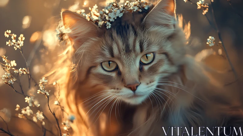 Enchanted Cat Among Golden Wildflower Dreams.