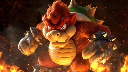 Fiery turtle titan charges through molten mayhem with style.