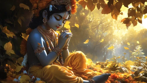 Golden grove lullaby with blue-skinned divine dreamer.