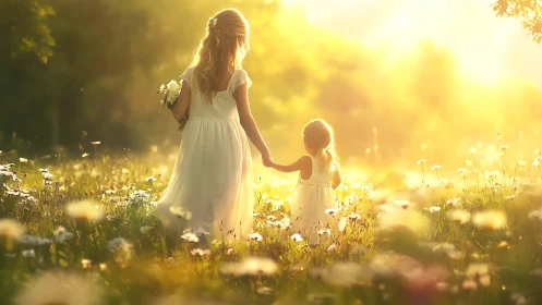 Golden Hour Hand in Hand: Sister's Tender Moment.