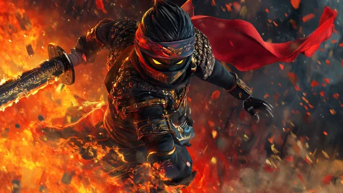 Flaming shadow ninja carves a molten path through chaos