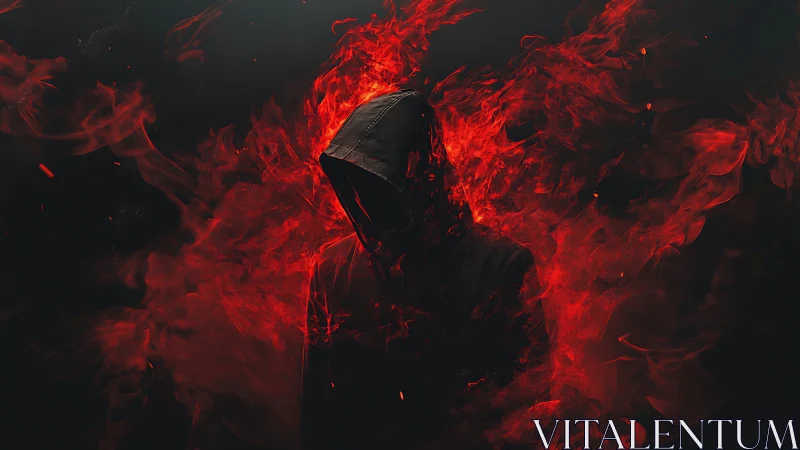 Digital painting of hooded phantom engulfed in red flames.