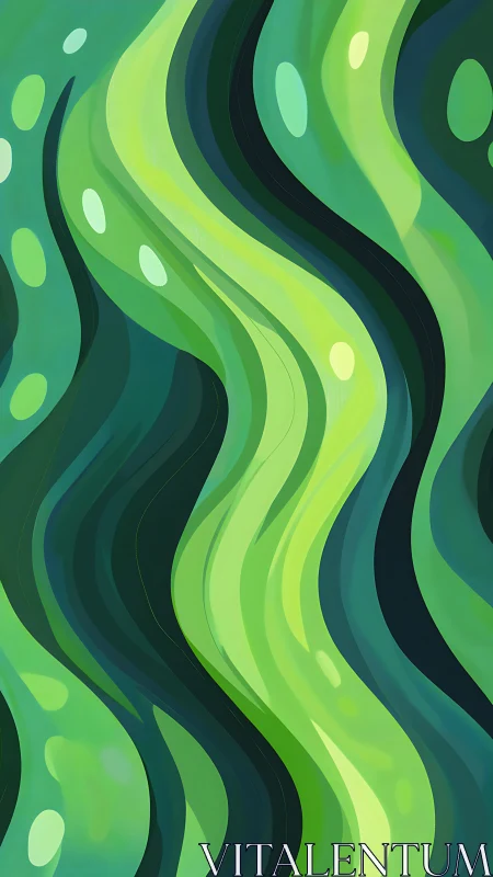 Organic waveform abstraction in layered green digital painting.