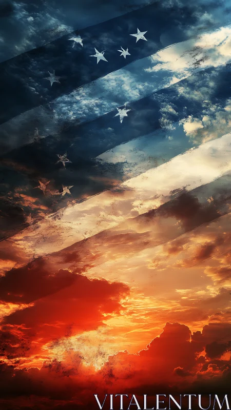 Stormlit Patriot Sky, Flag-Struck Clouds at Blazing Dusk.