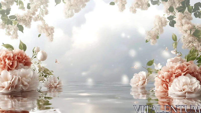 Serene Floral Reflection in Water.