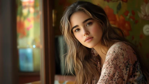 Soft window light frames a contemplative young woman portrait.