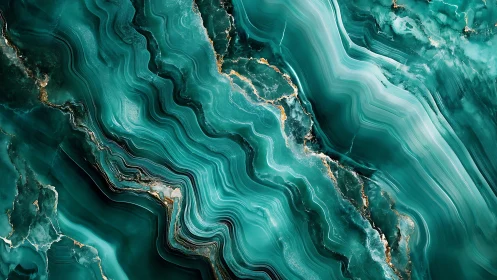 Turquoise malachite-style fluid strata with metallic fracture veins