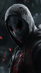 Hooded masked slasher rendered in cinematic horror lighting.