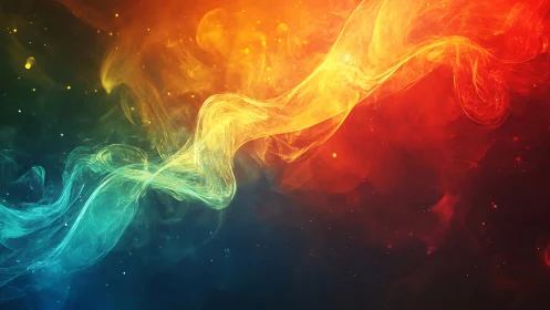 Fiery blue and orange nebula swirl across dark space.