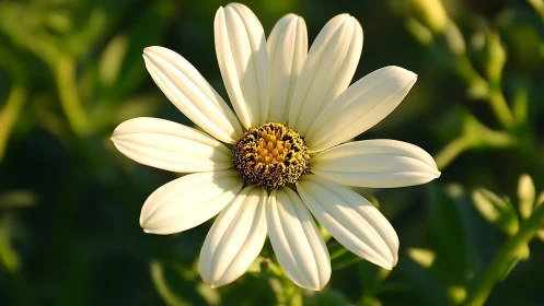 Luminous Daisy with Golden Disk Floret Center in Natural Light.