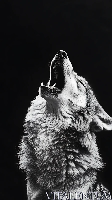 Moonlit wolf lifts a powerful howl into the silent dark night