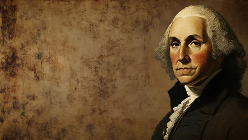 Half-length portrait of powdered-hair man on worn backdrop.
