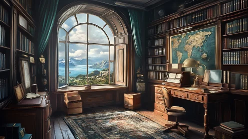 Travel hungry library gazes through a story-framed window