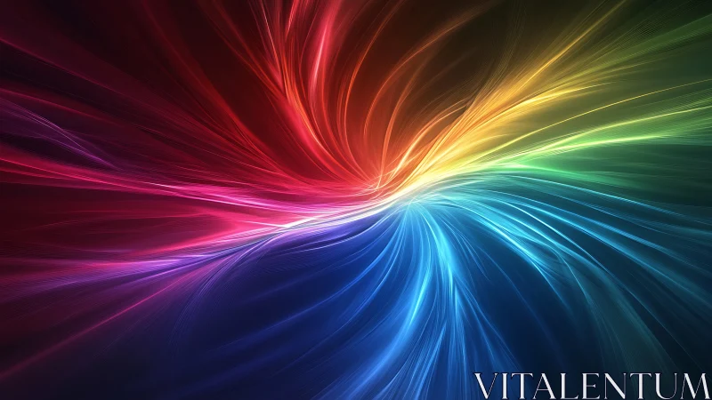 Radiant energy ribbons converge in a luminous color vortex