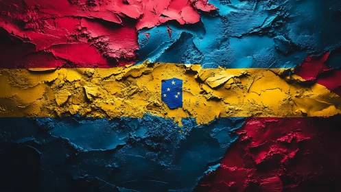 Textured tricolor flag abstraction with cracked paint depth.