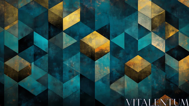 Isometric cubes form layered teal and gold geometric depth field