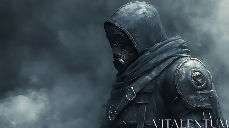 Mysterious hooded wanderer moves through swirling toxic fog