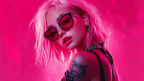 Neon-saturated cyberpunk portrait with magenta chromatic flooding.