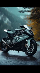 Superbike motorcycle rendered in cinematic mountain roadside light