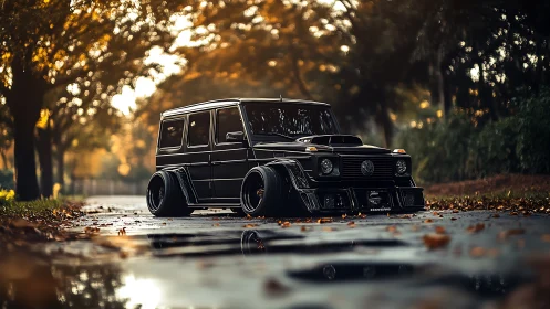 Low-slung urban G-wagon prowls through autumn reflections