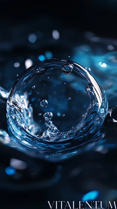 Liquid halo rising in midnight blue, frozen mid-breath.