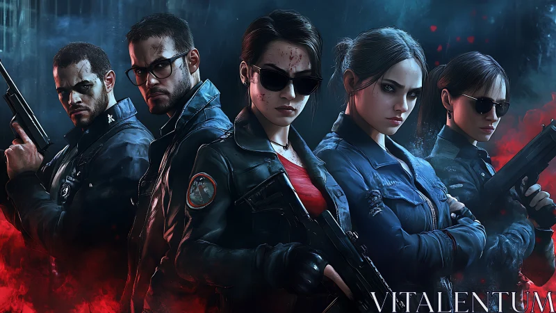 Night shift heroes in leather jackets and neon smoke.