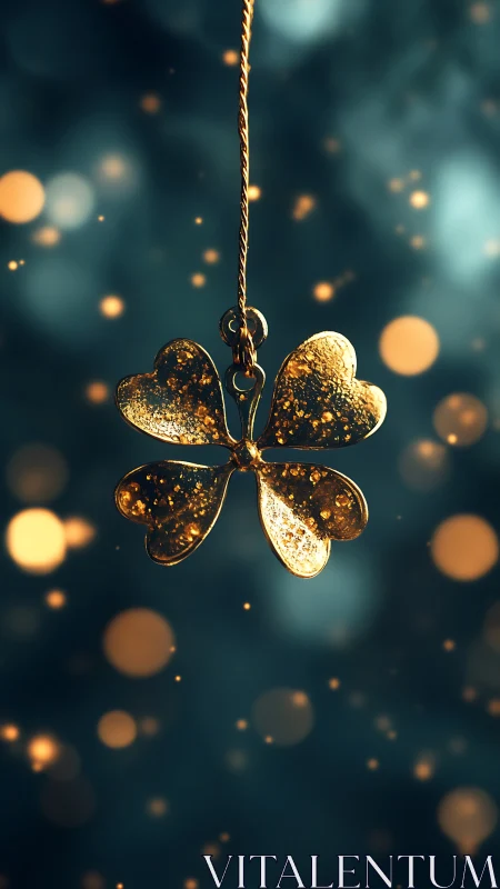 Golden heart-clover charm drifting through teal starlight.