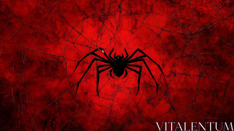 Black spider emblem spreads across cracked red web field