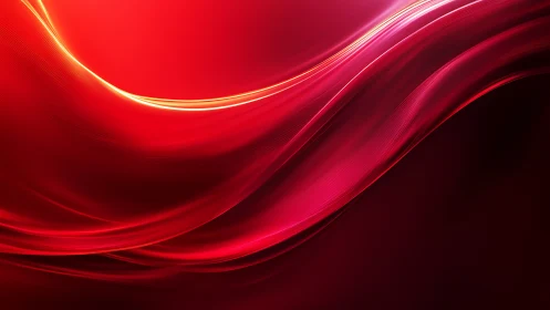 Radiant red light waves form layered flowing abstract ribbons