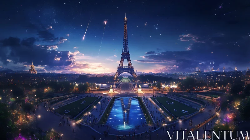 Starlit Paris promenade under a dreamstruck Eiffel glow.