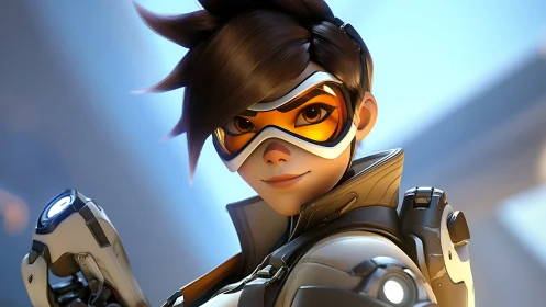 Energetic sci fi hero smiles with bright confident focus