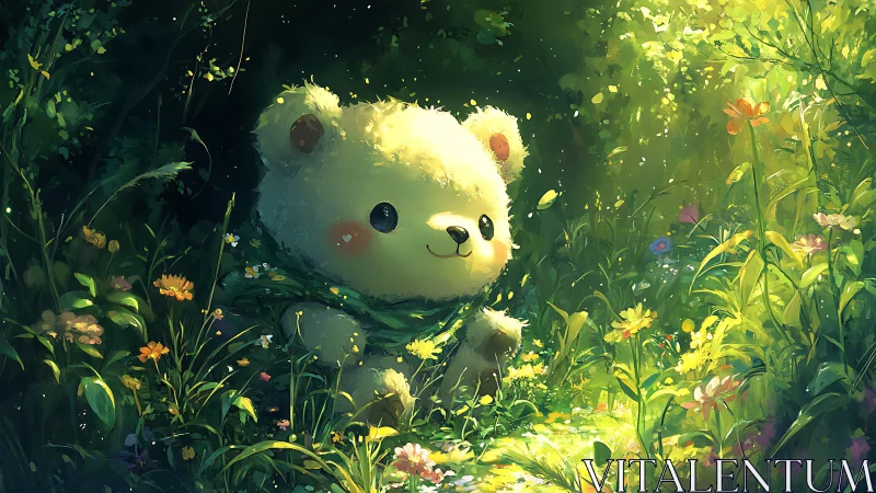 Sunlit forest stroll with a fluffy little teddy friend.