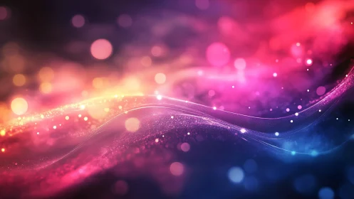 Glowing rainbow waves of light drift through a dreamy night.