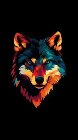 Wolf head rendered in bold multicolor geometric vector shapes